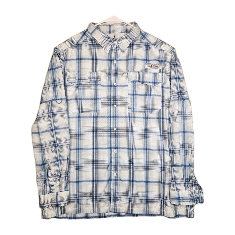 Habit Outdoors Long Sleeve Performance Fishing Shirt Mens XXL Blue Plaid Utility